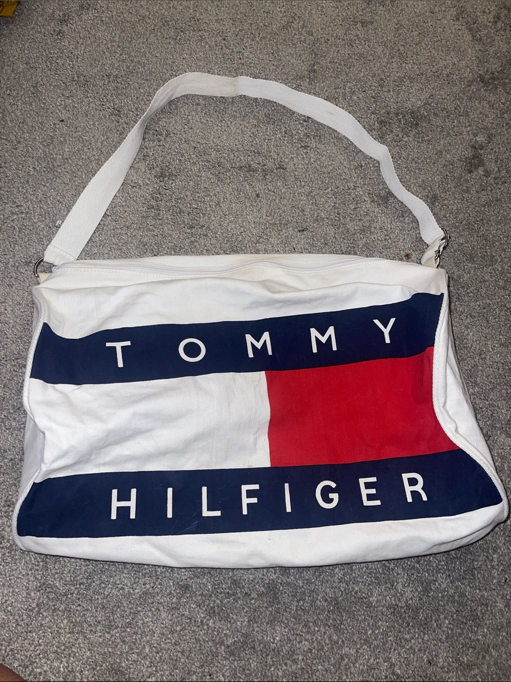 Tommy Hilfiger White, Navy & Red Duffel Bag